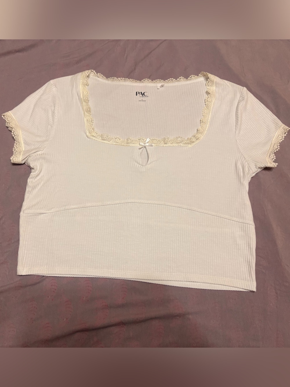 PacSun PAC Cares White Ribbed Lace Trim Bow Coquette Crop Top-Size L